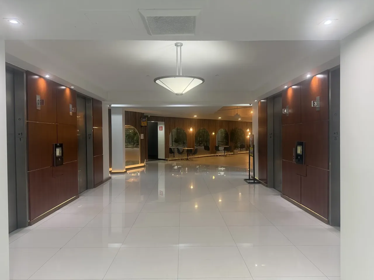 Elevator lobby inside 1001 West Loop South, Houston
