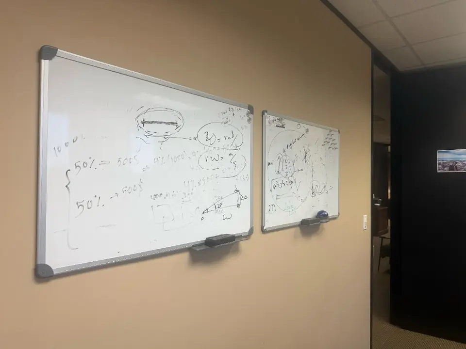 Whiteboards with equations in the Medai Digital office