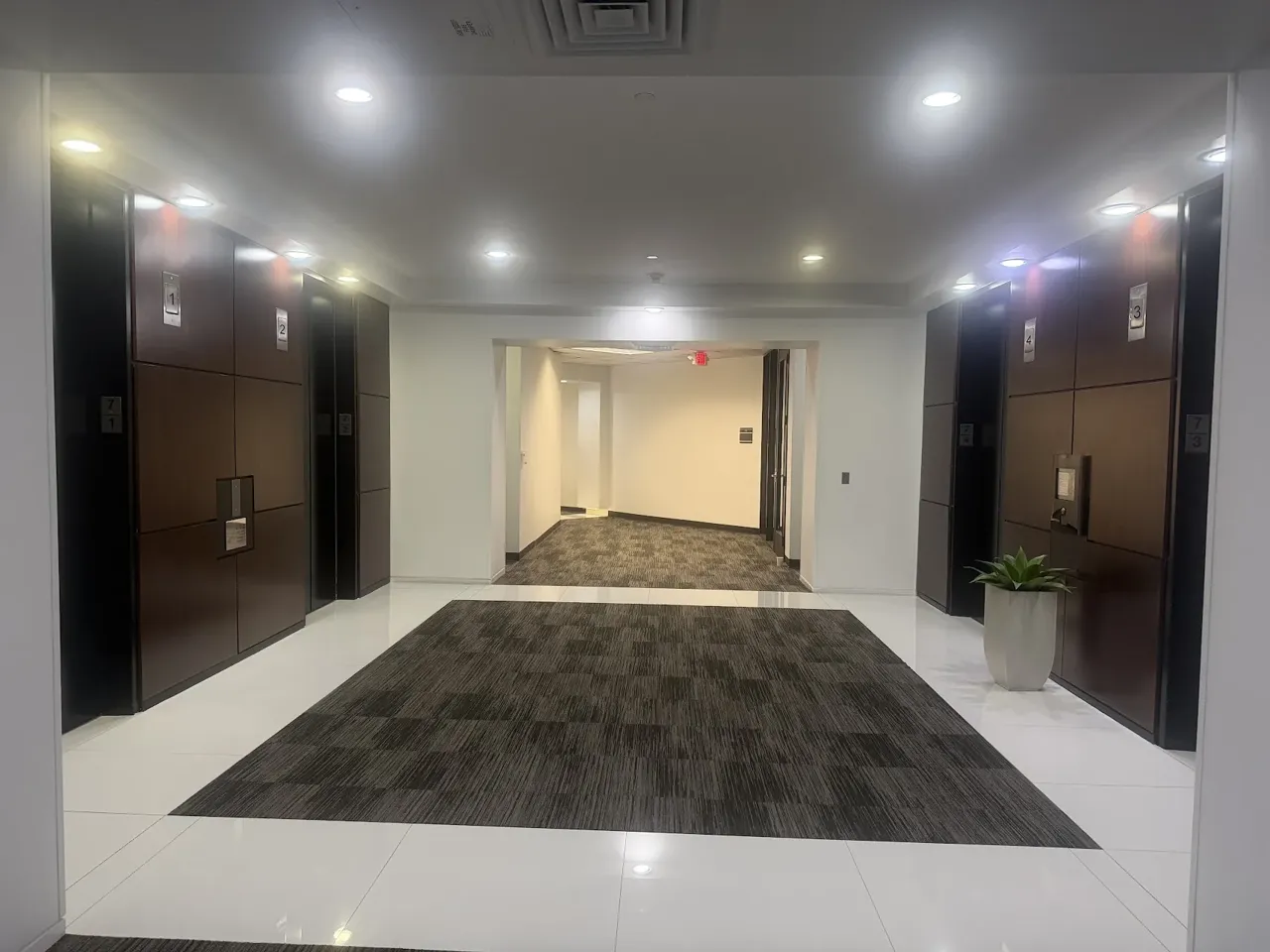 Seventh floor elevator lobby at 1001 West Loop South, Houston